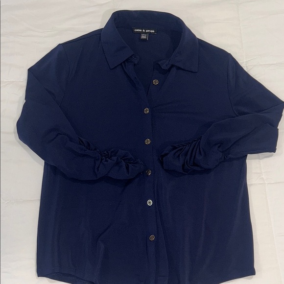 Cable & Gauge Navy Button-Up Top - Picture 1 of 6